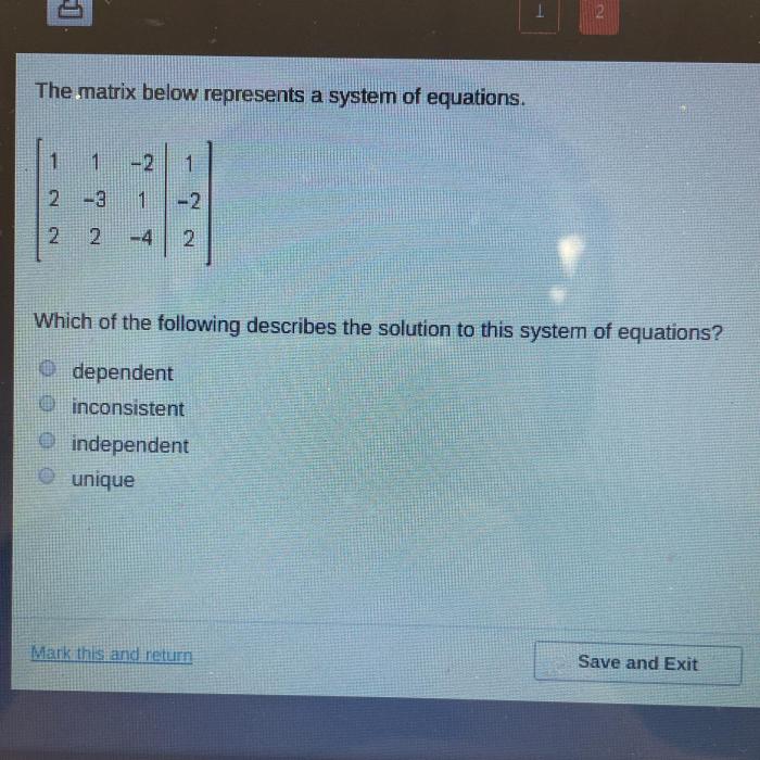 Matrix represents equations shown below system which brainly